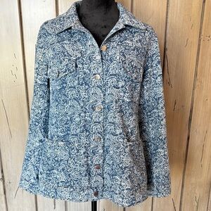 Solitaire Navy and White Floral Button-Front Jacket